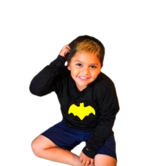 Hand Crafted Upcycled Long Sleeve Tee Black Yellow Batman Halloween Costume L - Picture 5 of 12